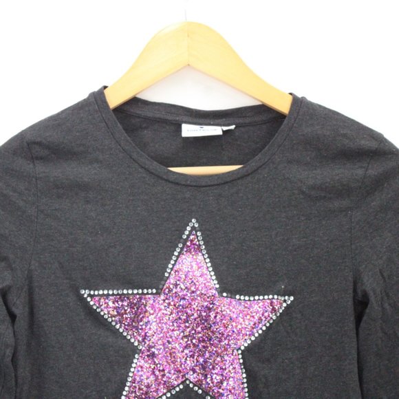 Tom Tailor Blouse Shirt Womens Gray Pullover Long Sleeve Glitter Star Logo L - Picture 5 of 9